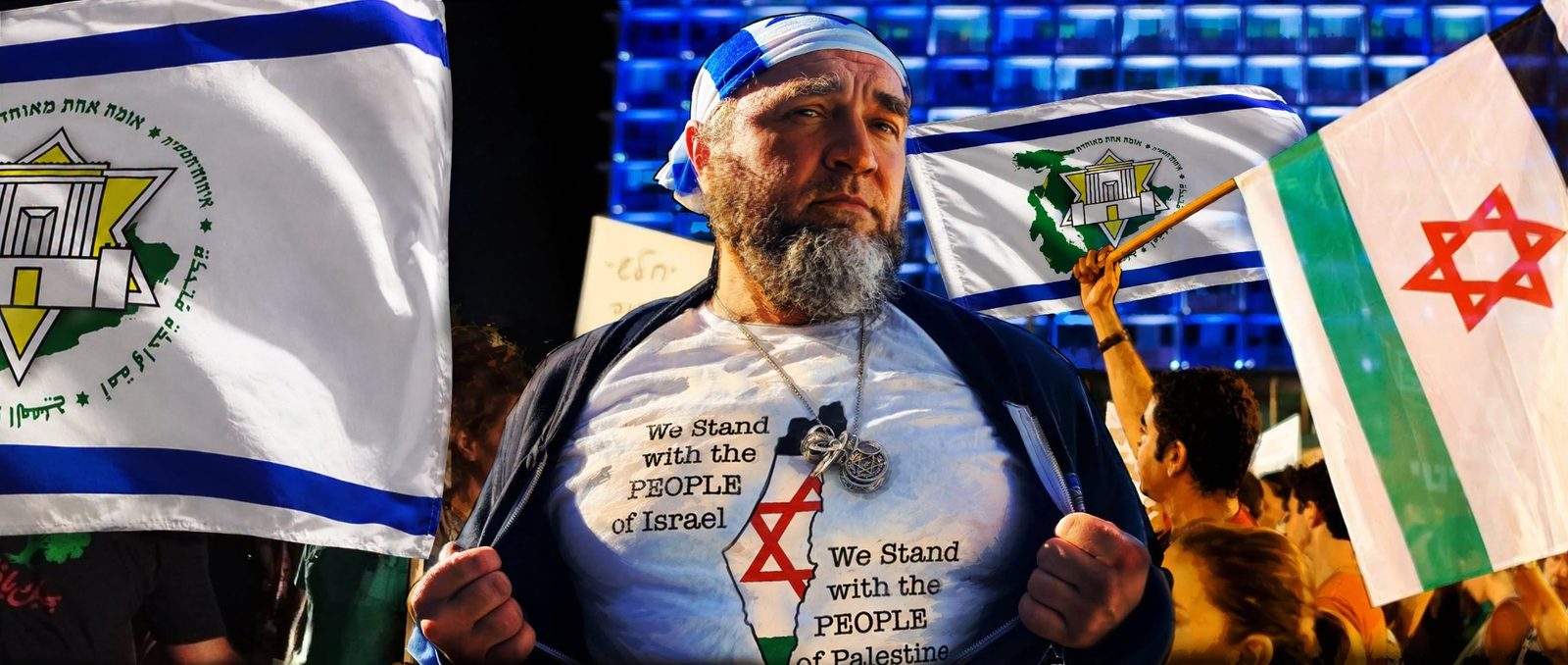 Hashlamah Project founder Dr. Micah Ben David Naziri with Hashlamah and regional flags